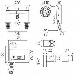 Vado Edit 2 Hole Deck Mounted Bath Shower Mixer