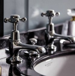 Bayswater White & Chrome Crosshead Basin Taps with Dome Collar