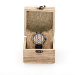 Sycamore Zebrano Wood & Blue Leather Strap Watch - Botanica