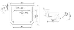 Tavistock Vitoria 550mm Semi-Recessed 1 Tap Hole Basin
