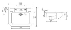 Tavistock Vitoria 550mm Semi-Recessed 2 Tap Hole Basin