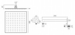Vado Nebula 300mm Single Function Square Shower Head with Arm