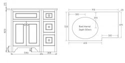 Harrogate Ripley Arctic White 900mm Return Vanity Unit & Carrara Solid Surface Basin - Left Hand