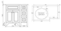Harrogate Ripley Arctic White 900mm Return Vanity Unit & White Solid Surface Basin - Left Hand