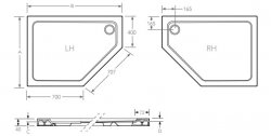 Mira Flight Low 1200 x 900mm Pentagon Left Hand Shower Tray