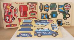 Wooden 3D Vehicles Jigsaw Puzzle - Police Tractor Fire - Set of 3