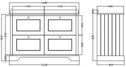 Bayswater 1200mm Plummett Grey 4 Door Basin Cabinet