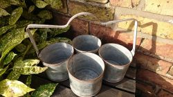 Zinc Metal Set of Four Garden Planter Pot with Handle - Distressed Look