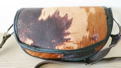 Cowhide Brown & Bull Ring Half Moon Handbag - Joey D