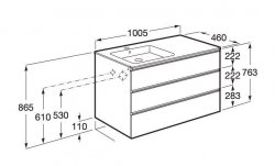 Roca The Gap Nordic Ash 1000mm 3 Drawer Vanity Unit with Left Handed Basin