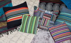 Filled Cushion - Cotton Gheri front - Olive Green