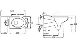 RAK Compact 75cm Extended Rimless Back To Wall Pan