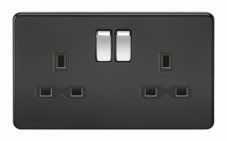 Knightsbridge Screwless 13A 2G DP switched socket - matt black with black insert and chrome rockers - (SFR9000MB)