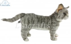 Soft Toy Grey Tabby Cat by Hansa (30cm L) 7179