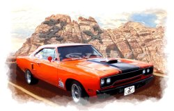 Plymouth Roadrunner Birthday, Greeting Card Dragrace Mopar Art, American Car print by LDA. C51