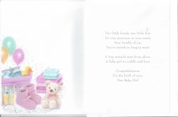 New Baby Girl Granddaughter Card - Bear & Balloons