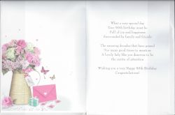 90th Birthday Card - Female - Pink Flowers - Regal