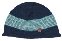 Thin stripes beanie - pure wool - fleece lined - dark Blue