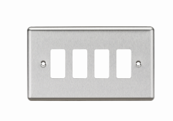 Knightsbridge 4G Grid Faceplate - Rounded Edge Brushed Chrome - (GDCL4BC)