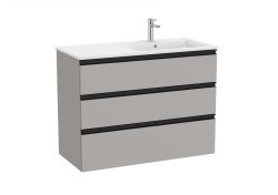 Roca The Gap Matt Grey 1000mm 3 Drawer Vanity Unit with Right Hand Basin