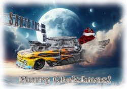Fast Freddy Chevy Pick-up Truck Drag Racing Christmas card by LDA. XM3