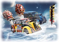 When Santas Race! Drag Racing Christmas Card by LDA. XM5