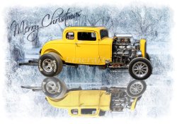El Loco Ford 32B Drag Racer Christmas Xmas Card. Artisan Hot Rod Digital Car Art. XM7
