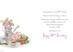 80th Birthday Card - Female - Watering Can Flowers - Glittered - Regal