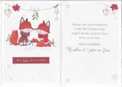 Christmas Card - Brother & Sister in Law - Fox - Glitter - Out of the Blue