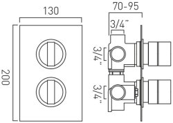Vado DX Notion Concealed 3 Outlet, 2 Handle Thermostatic Shower Valve - Chrome