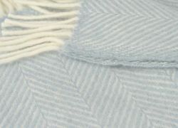 Fishbone Throw 100% Pure New Wool Duck Egg Blue