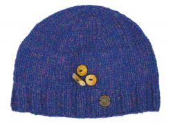 Fruit button beanie - pure wool - fleece lined - blue heather