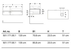 Geberit VariForm 1350mm Two Drawer Hickory Vanity Unit for Lay-On Basin