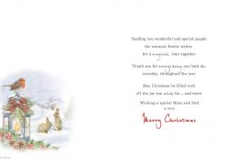 Christmas Card - Mum & Dad - Robin Lantern - Glitter - Regal