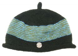 Half fleece lined - pure wool - pippet beanie - Dark green/aqua