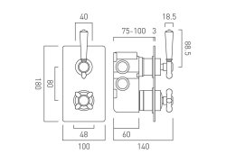 Booth & Co. Axbridge Cross 2 Outlet, 2 Handle Concealed Thermostatic Valve - Nickel