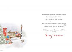 Christmas Card - Grandson & Wife - Bench - Glittered - Regal 