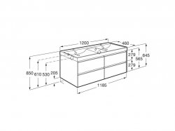 Roca Ona Unik 1200mm Double Basin & Dark Elm Unit (4 Drawers)