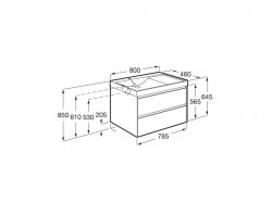 Roca Ona Unik 800mm Left Hand Basin & Dark Elm Unit (2 Drawers)