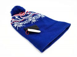 Snowflake Blue Christmas Beanie Hat Light Up - Free Holly Gift Bag - Snazzy Santa