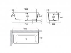 Roca Stonex Asymmetric Left Corner Bath with Integrated Panel