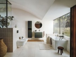 Roca Stonex Asymmetric Right Corner Bath with Integrated Panel