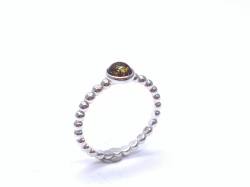 Silver Round Amber Ball Band Ring