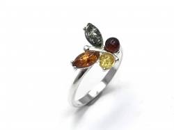 Silver Multi Amber Butterfly Ring