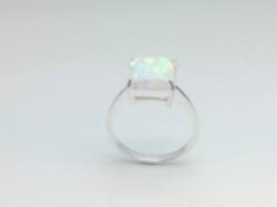 Silver & Square Created Opal Ring