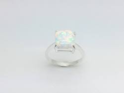 Silver & Square Created Opal Ring
