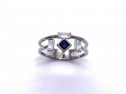 Silver Double Row Dark Blue & White CZ Ring P