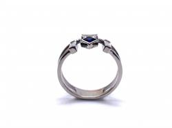Silver Double Row Dark Blue & White CZ Ring P