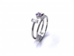 Silver Double Row Purple & White CZ Ring O
