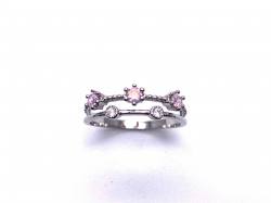 Silver Double Row Pink & White CZ Ring L